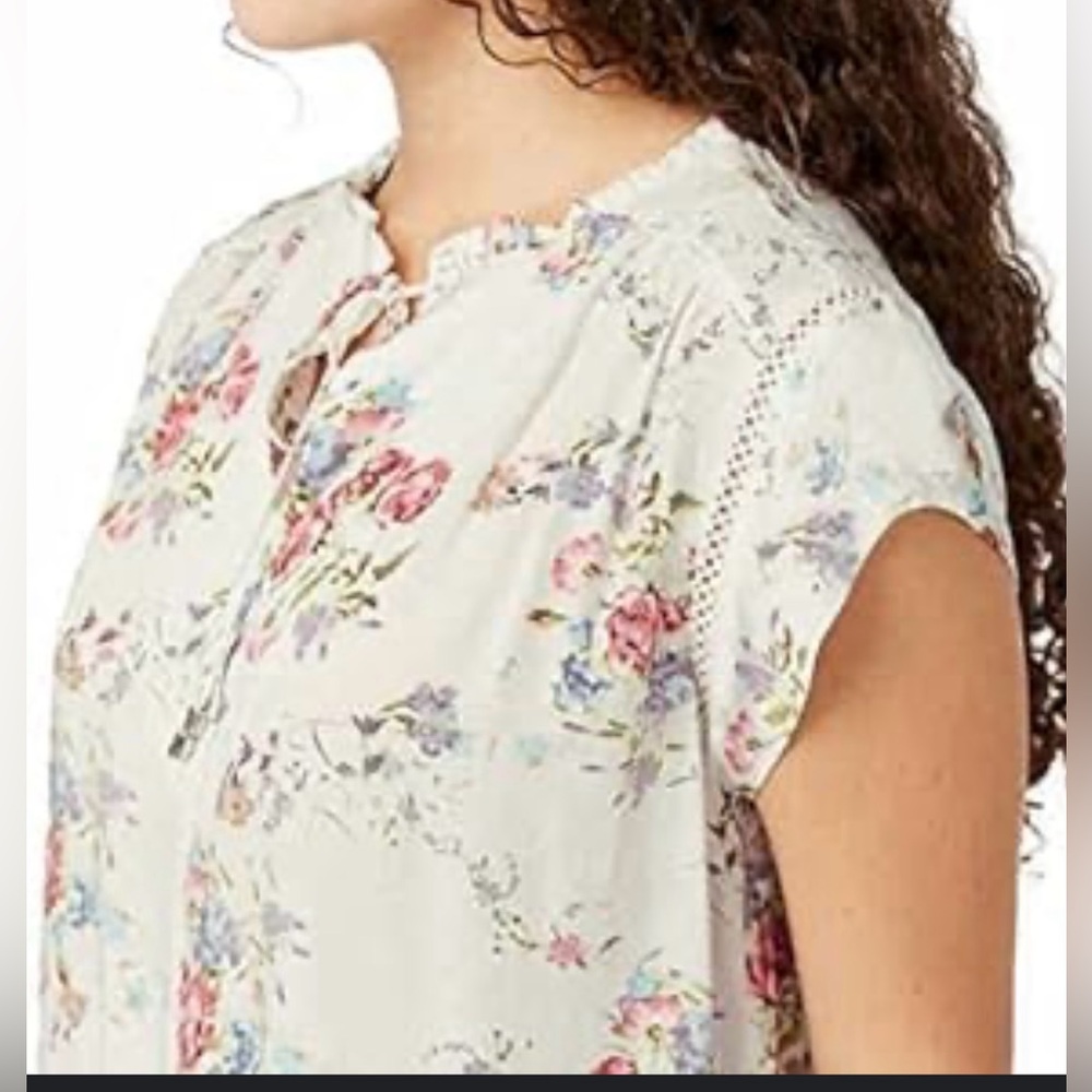 BUFFALO Bavid Bitton Floral‎ Top Split Neck Women’s Flutter Sleeve Sz S